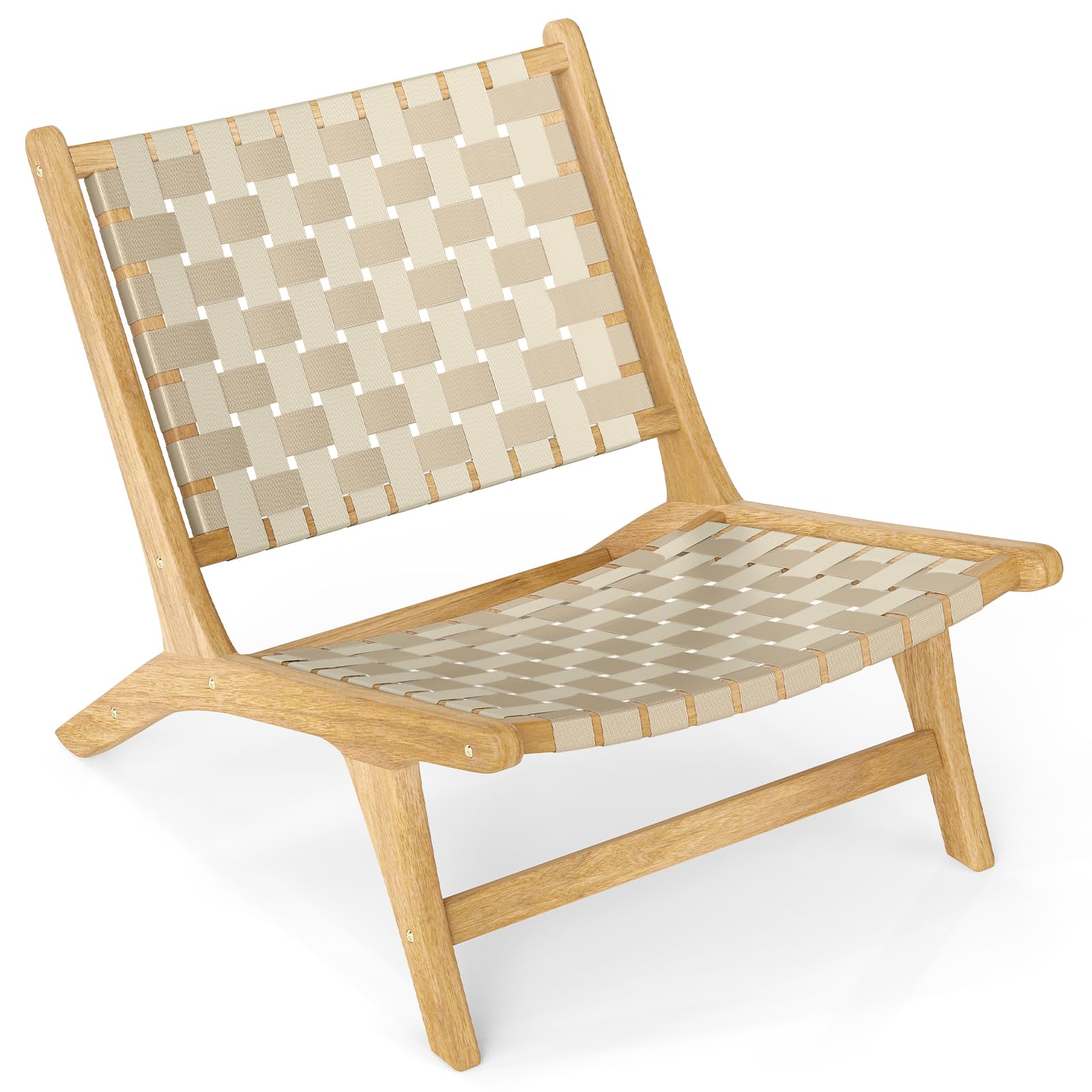 Tangkula Teak Wood Patio Chair Armless with Webbing Seat and Backrest
